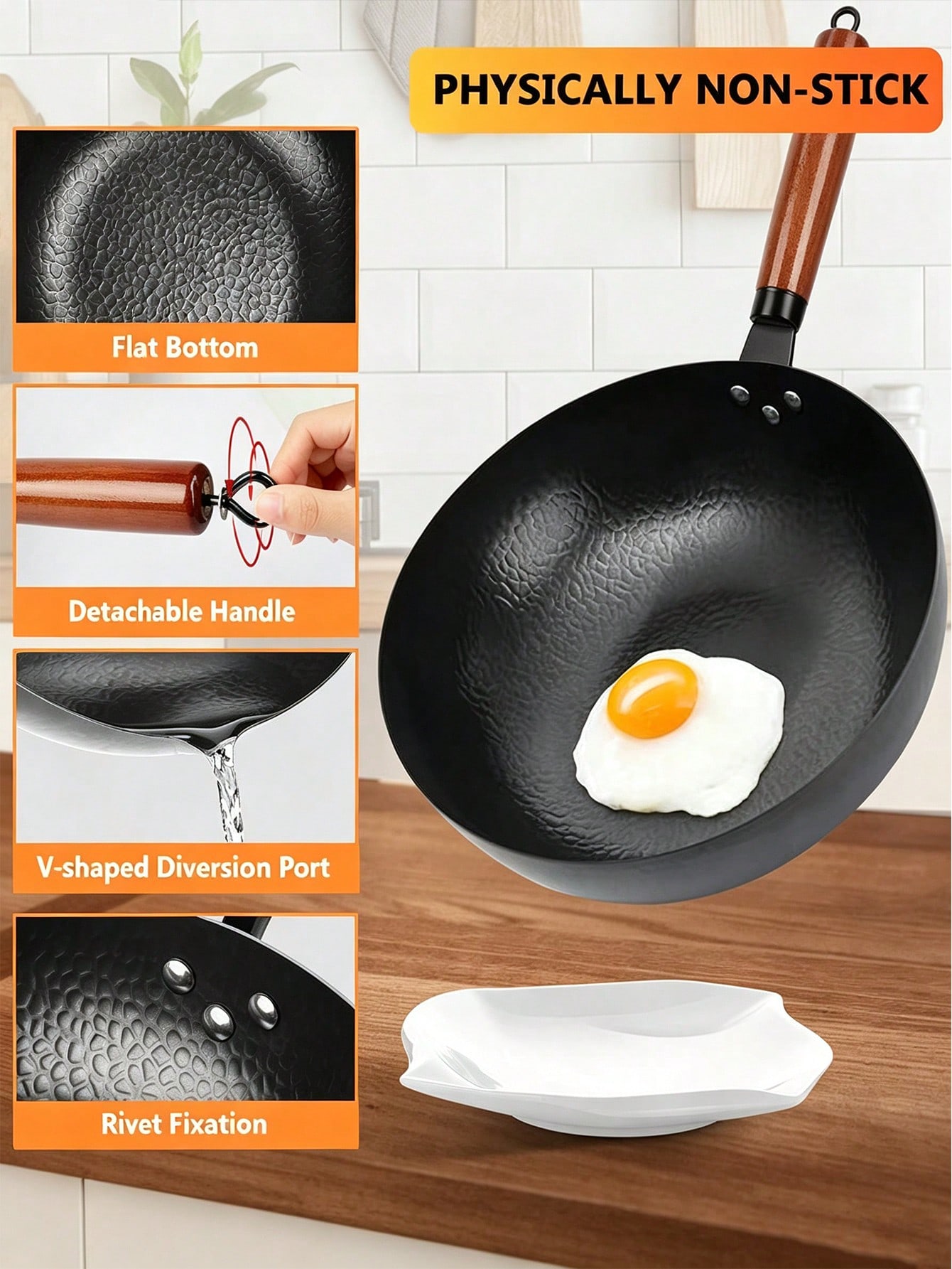 Wok Electric Flat - กระทะว็อกขนาด 13 นิ้ว, กระทะว็อกเหล็กคาร์บอน, กระทะว็อกและกระทะสำหรับผัดเคลือบสารกันติด, กระทะว็อกขนาด