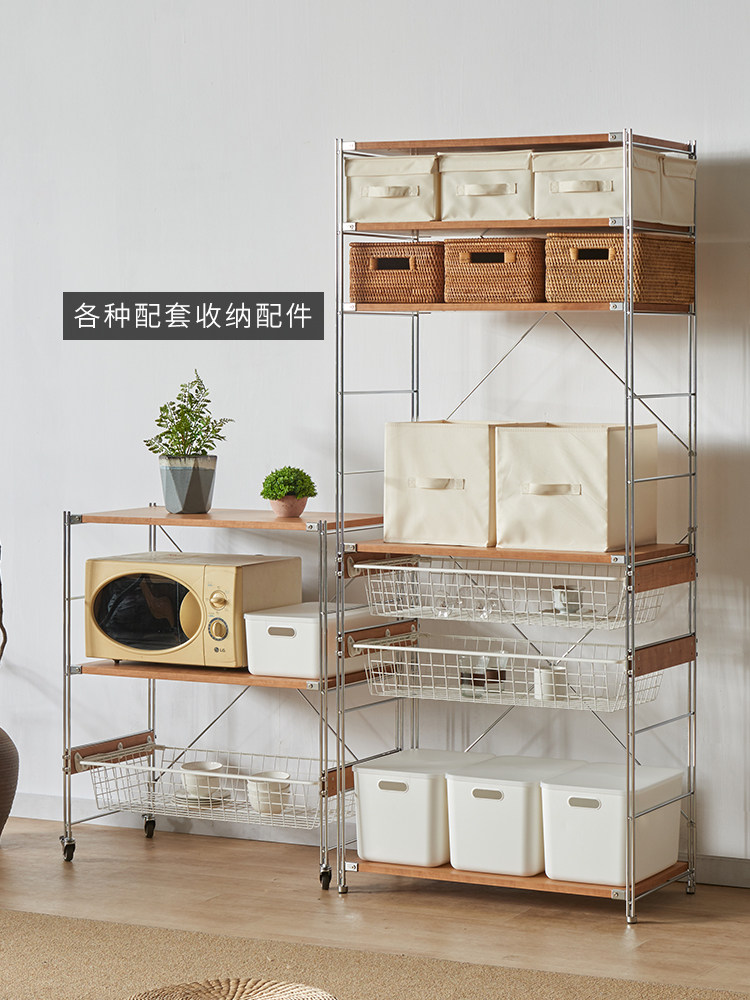 Kitchen Appliances In Japanese - เครื่องใช้ในครัวไม้เนื้อแข็ง ชั้นวางเตาอบ ชั้นวางโลหะสไตล์ญี่ปุ่นแบบหลายชั้นสำหรับห้องนอน ตั้งแต่พื้นจรดเพดาน สแตนเลส