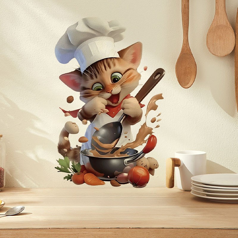 Kitchen Appliances Design - สติ๊กเกอร์ติดผนังลายการ์ตูนหนูน่ารัก - สติ๊กเกอร์พีวีซีแบบถอดออกได้และนำกลับมาใช้ใหม่ได้สำหรับตกแต่งห้องครัวและห้องนั่งเล่น