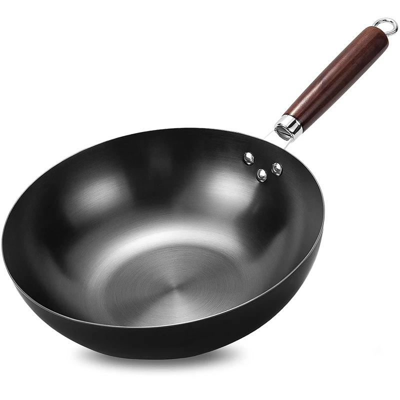 Wok Electric Flat - กระทะก้นแบน 32 ซม. กระทะเหล็กสำหรับผัดอาหาร กระทะเคลือบกันติดสำหรับเตาไฟฟ้าและเตาแม่เหล็กไฟฟ้า