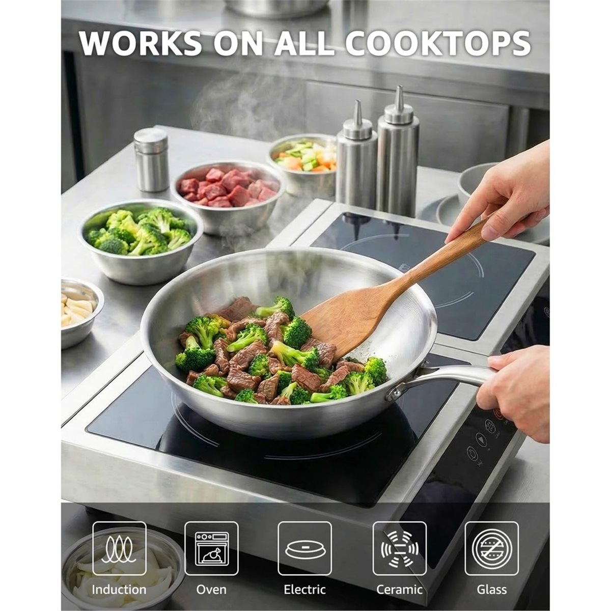 Wok Electric Flat - กระทะสแตนเลส 3 ชั้น ขนาด 12 นิ้ว
