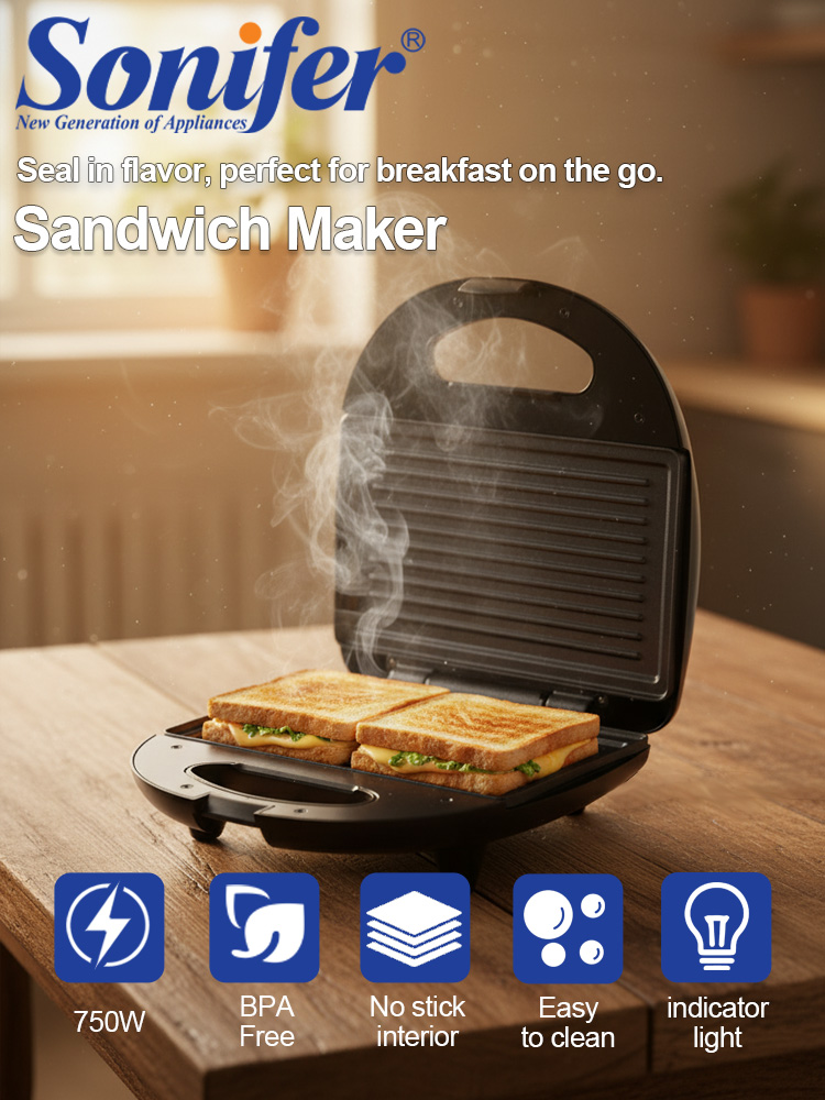 Sandwich Press Grill - เครื่องทำแซนวิช Sonifer SF-6173 750W Non Stick