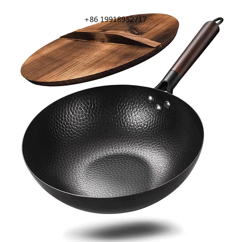 Wok Electric Flat - กระทะเหล็กกล้าคาร์บอน กระทะและกระทะผัดพร้อมฝาปิด อุปกรณ์ทำครัว สำหรับเตาไฟฟ้า เตาแม่เหล็กไฟฟ้า และเตาแก๊ส