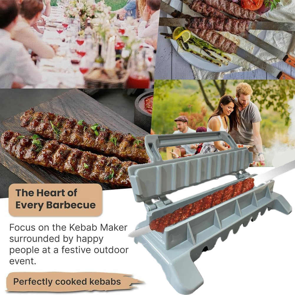 Sandwich Press Grill - เครื่องทำเคบับแบบแถวเดียว เครื่องเสียบเนื้อย่างบาร์บีคิว เครื่องกดเคบับ เครื่องทำเคบับพลาสติกแบบใช้ซ้ำได้ อุปกรณ์เตรียมเคบับสำหรับบาร์บีคิว