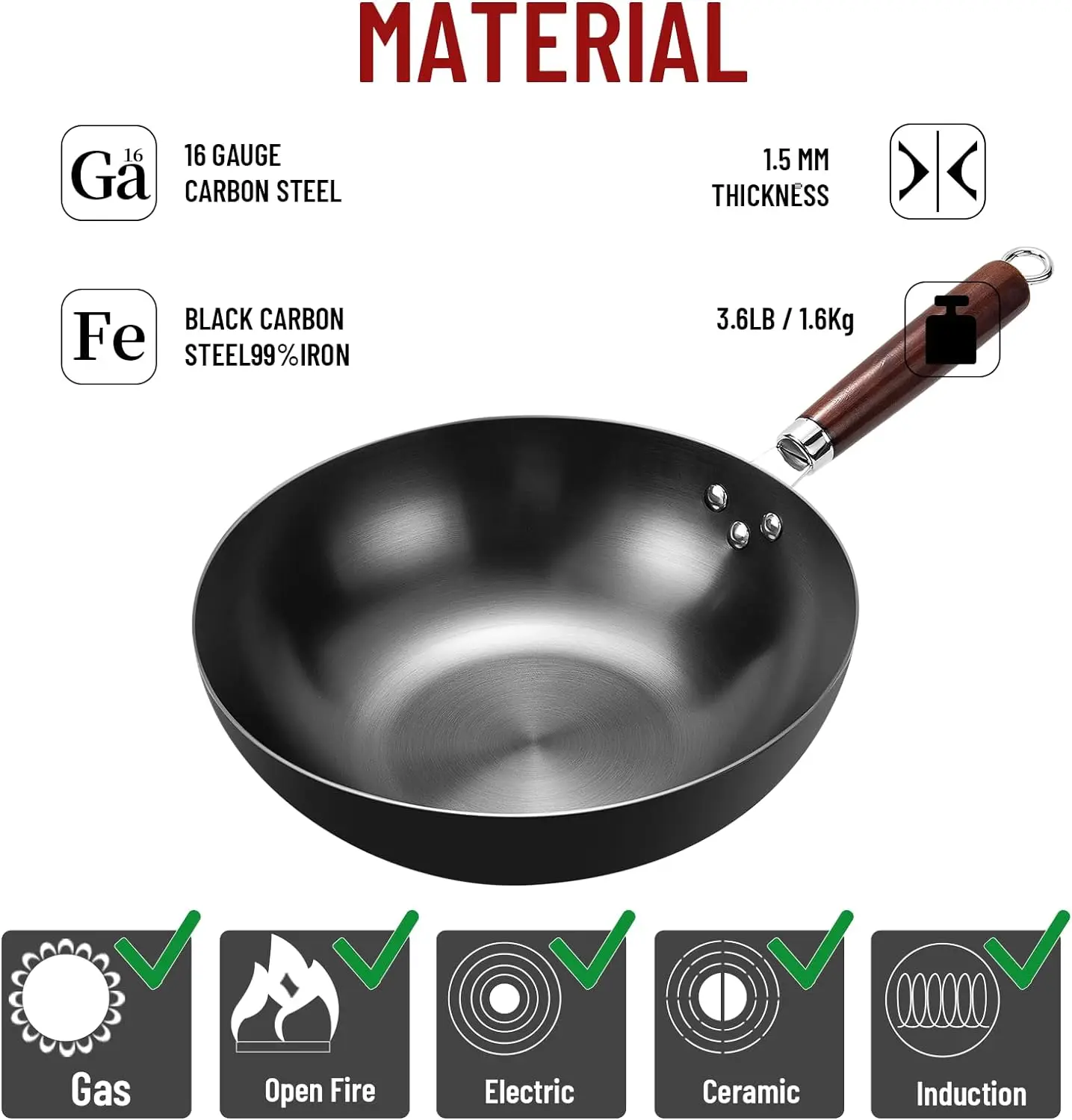 กระทะก้นแบน 32 ซม. กระทะเหล็กส - Wok Electric Flat บทวิจารณ์และราคา